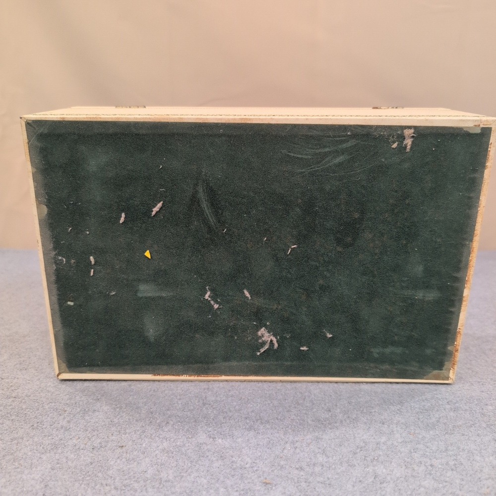 Vintage Cream Faux Leather Multi Tier Jewelry Box Red Velvet Lining Filigree - Picture 8 of 8